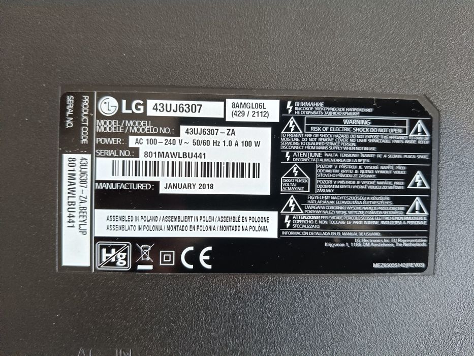 Tv LG 43 cale 4K HDR DVB-T2 43UJ6307 stan bdb
