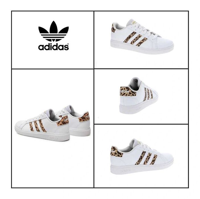 Кросівки 38,5-39 Adidas оригінал екошкіра трендові білі з принтом лео