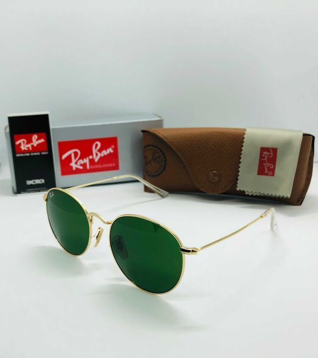 Солнцезащитные круглые очки Ray Ban Round Metal 3447 Green 54мм стекло