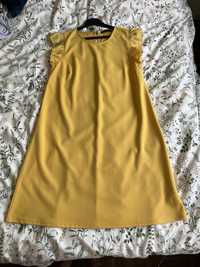 Żółta sukienka zara elegancka trapezowa wesele chrzciny