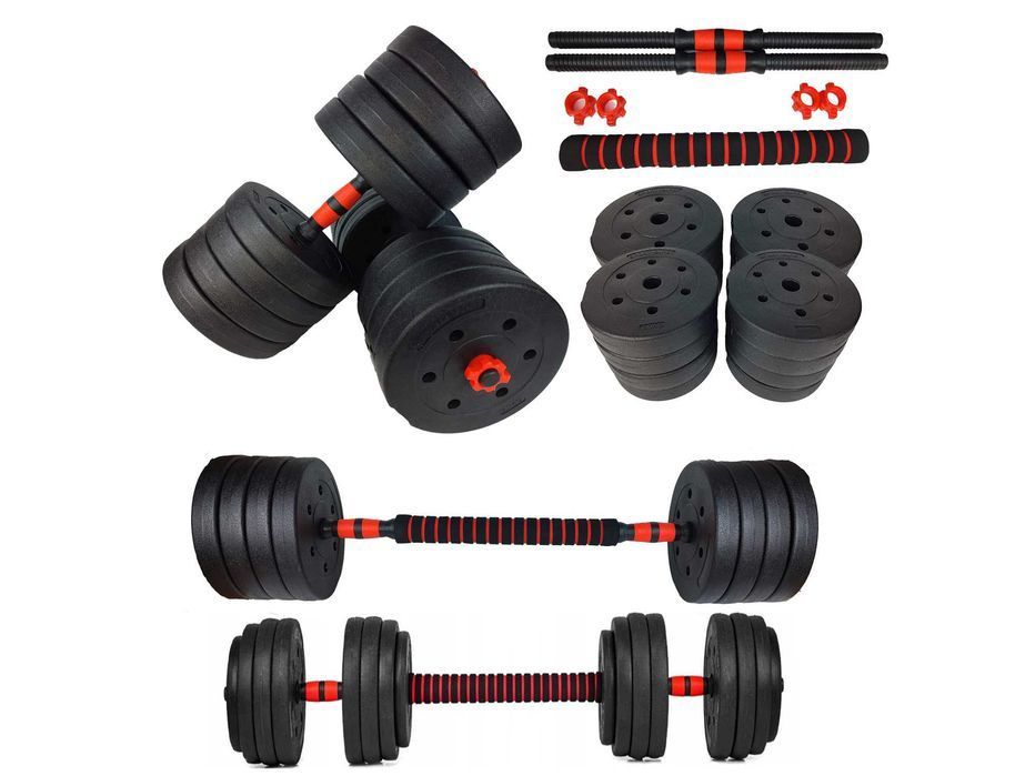 Hantle bitumiczne regulowane 2x25kg zestaw 50kg ze sztangą WR