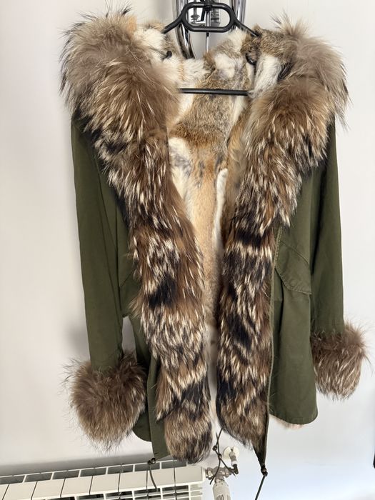 Kurtka parka nowa z futrem naturalnym S khaki