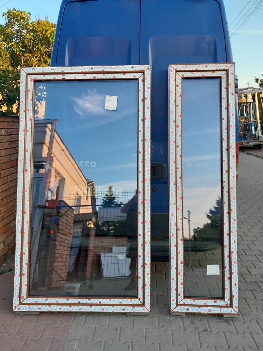 KR HAUS drzwi 116+56x210 172x210 balkonowe nowe 3 szyby złoty dąb
