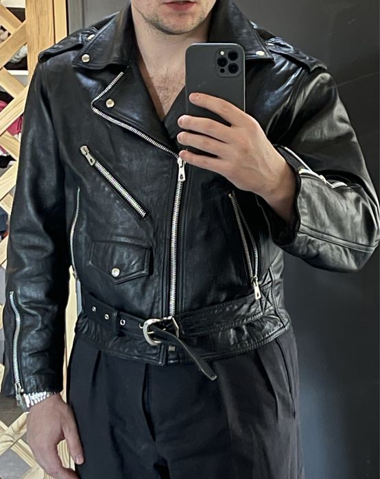 100% Шкіра чоловіча куртка косуха шкіряна чорна schott