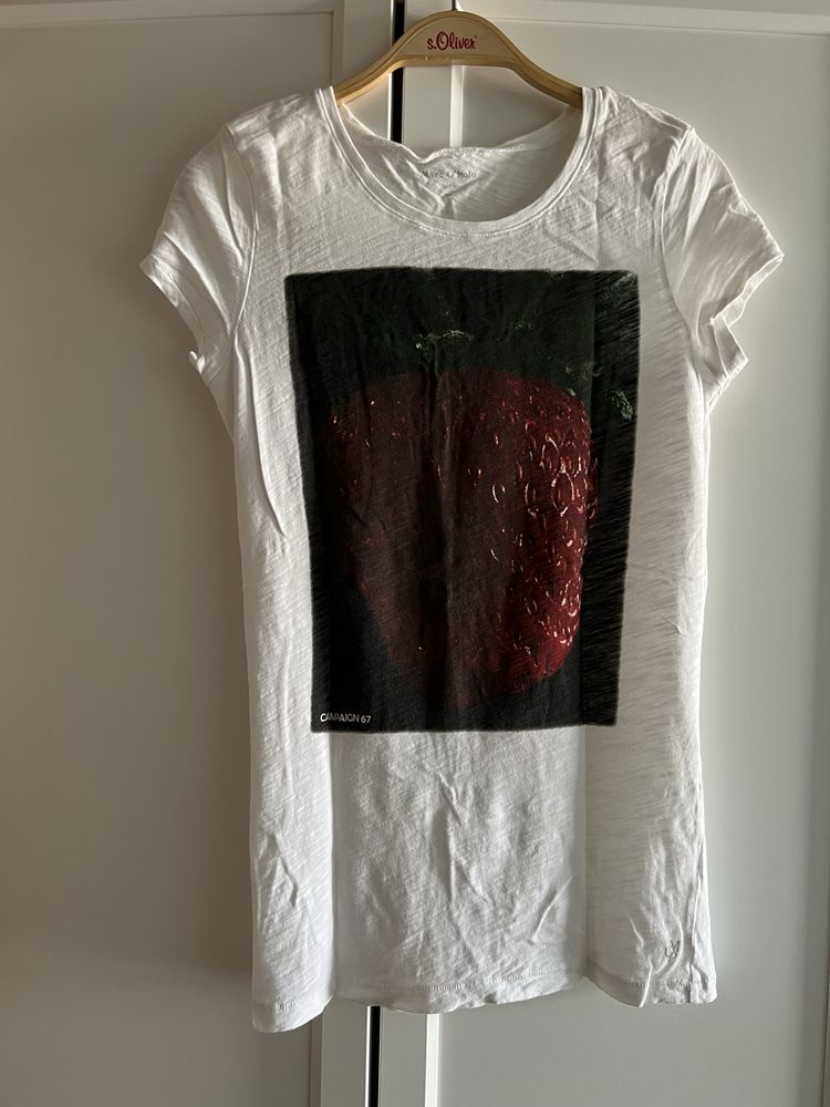 Tshirt Marc O'Polo truskawka bawełniany bluzka biała