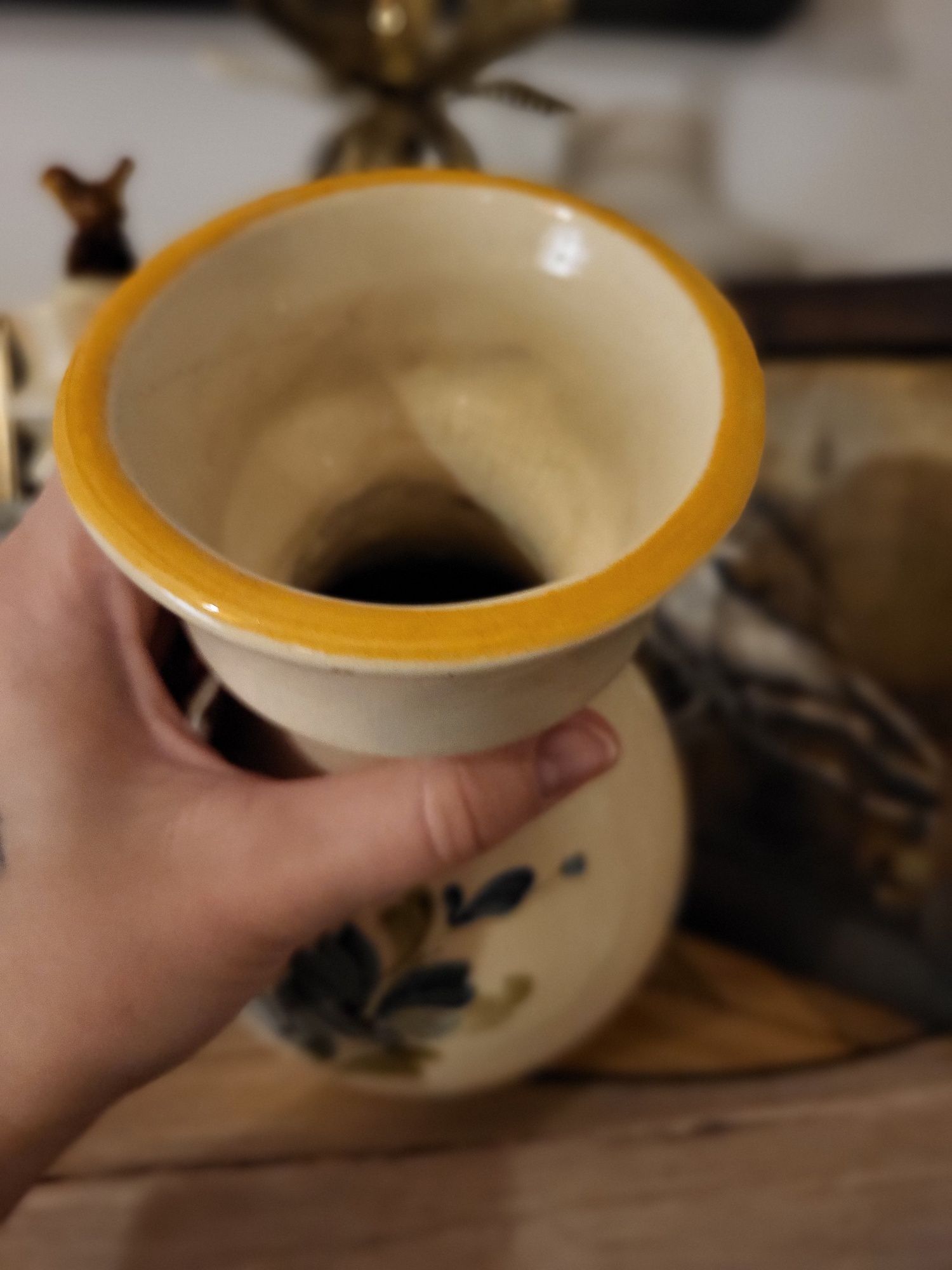 Wazon ceramiczny vintage kwiaty handmade malowany ręcznie 20 cm Made i