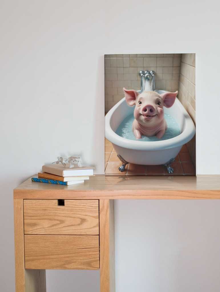 Świnka w wannie - dekoracja do domu - Obraz na ścianę - Świnia domowa