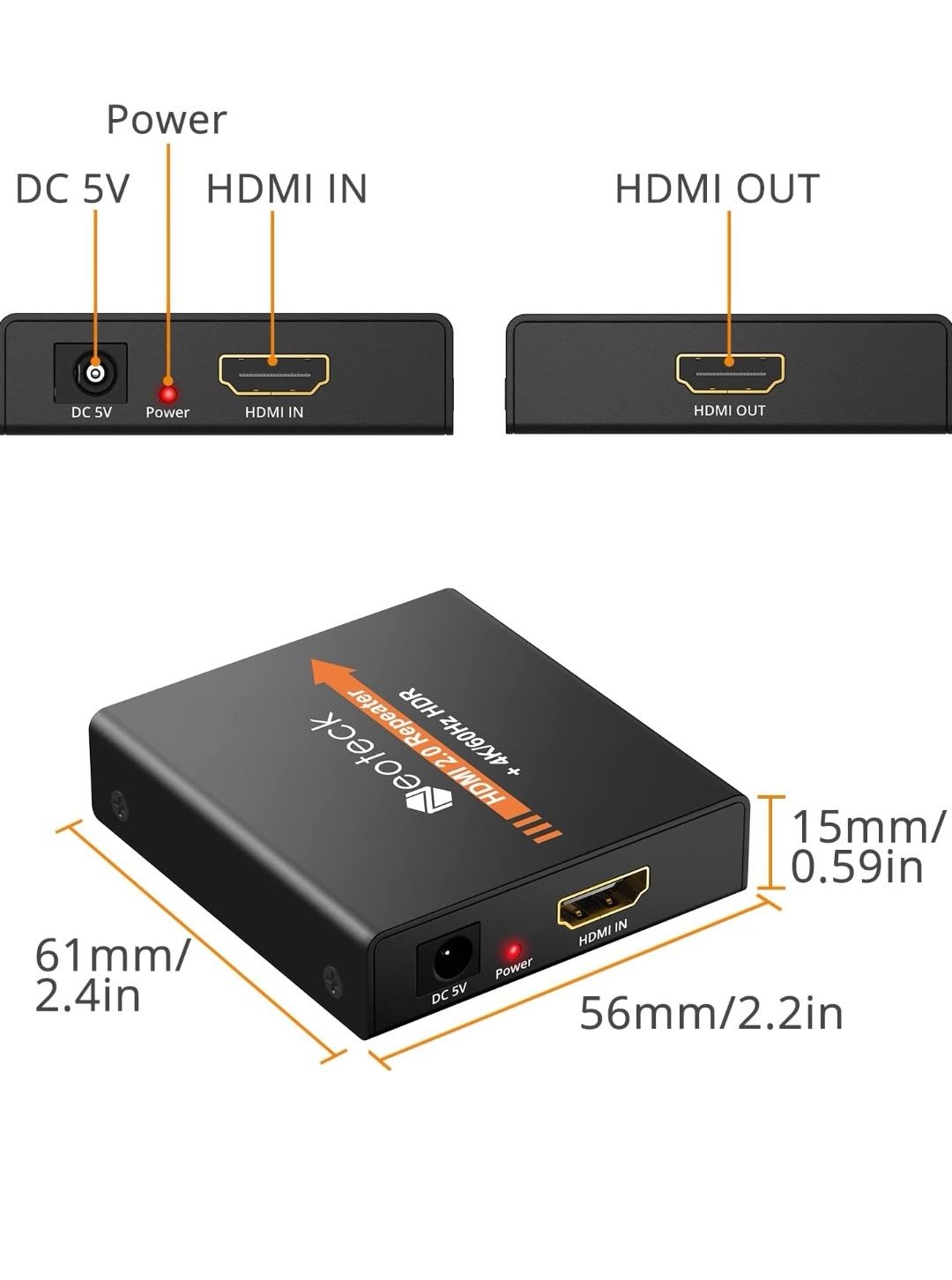 Neoteck HDMI 2.0 Repeater 4K 2160P 3D Wzmacniacz sygnału HDMI Repeater