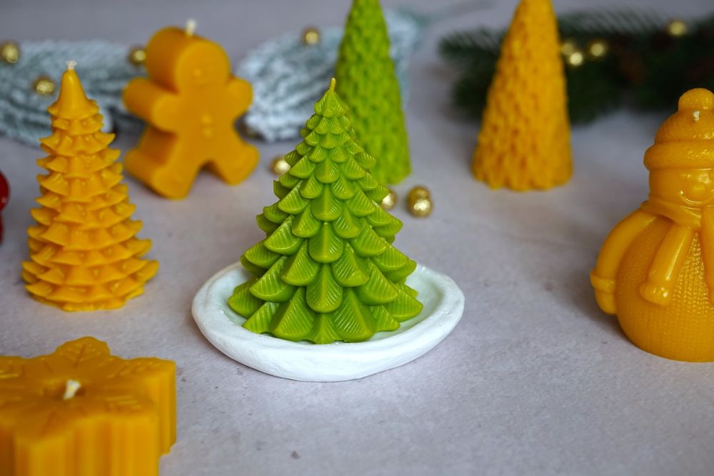 Зимова колекція свічок з бджолиного воску, опт,роздріб, свічка ялинка.