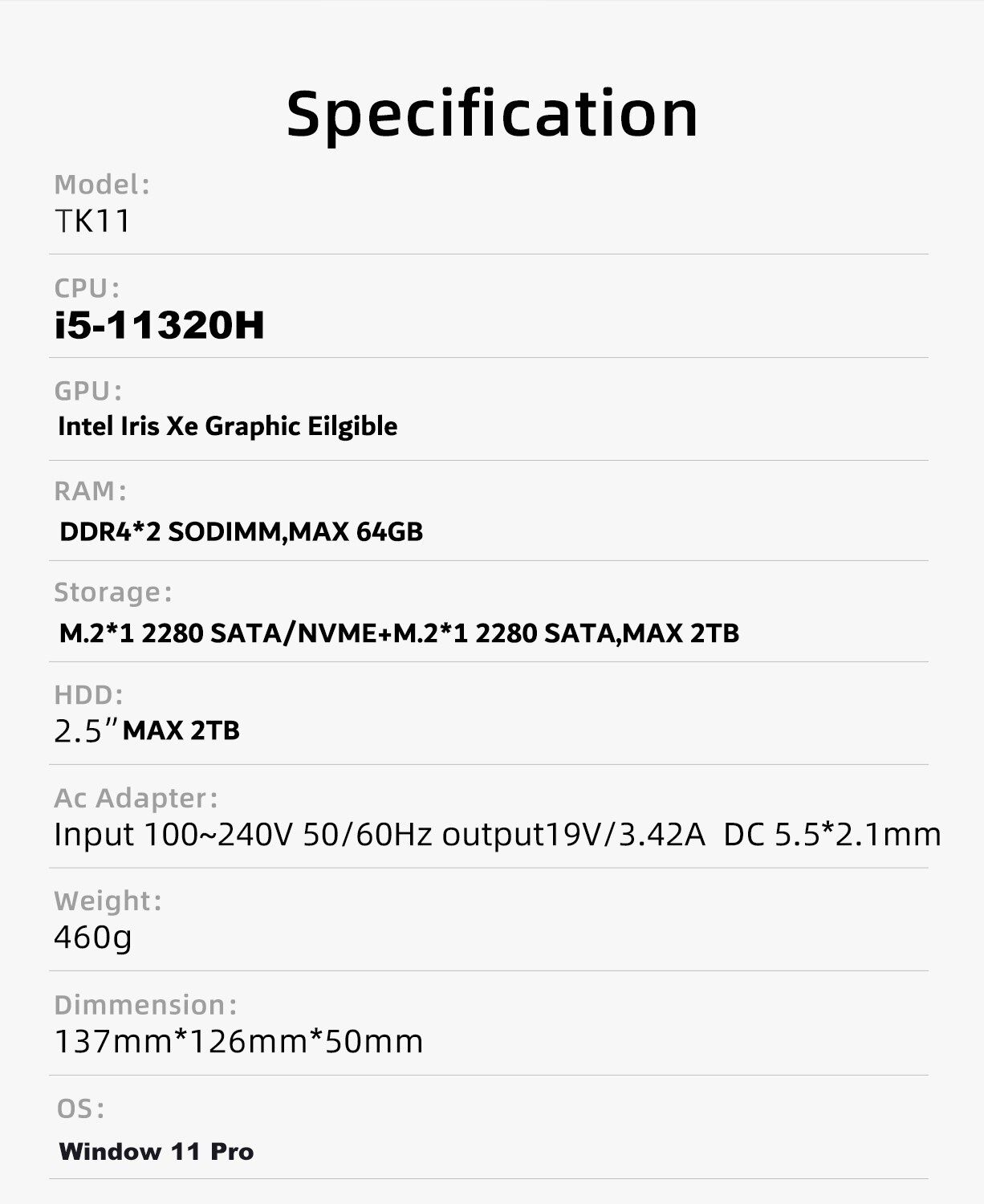 Міні комп'ютер FIREBAT TK11 i5-11320H 16GB 512GB WI-FI 6 BT 5.2