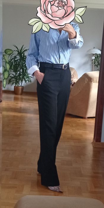 Spodnie szerokie proste nogawki czarne rozm XS/S Zara