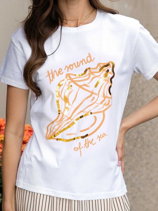 Біла жіноча футболка з принтом пайєтками sinsay xs