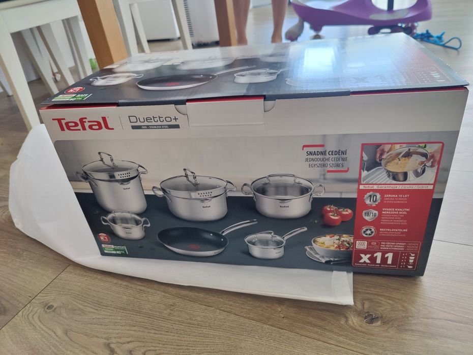 Tefal duetto+ zestaw garnków i patelnia 11 elementów INOX stał nierdze