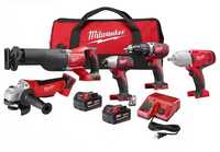 Milwaukee M18 Zestaw 5 Narzędzi + 2x Bateria Wkrętarka Zakrętarka USA