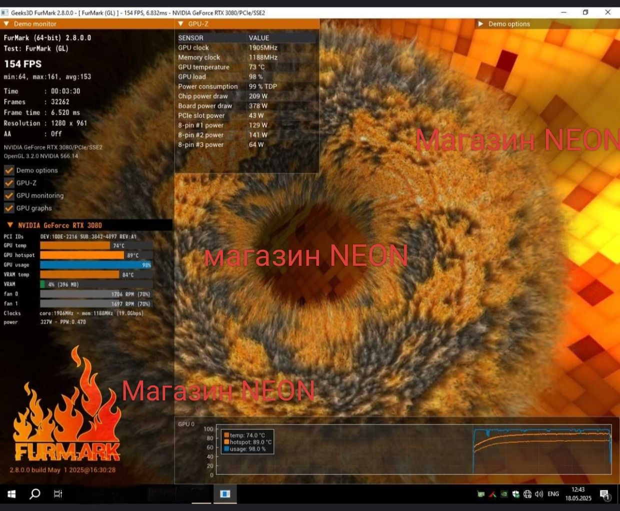 Типовая ASUS Tuf RTX 3080 10-Gb Любые тесты Магазин NEON