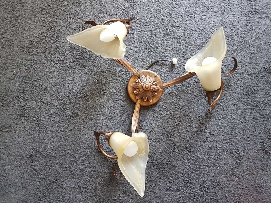 Żyrandol pokojowy, sufitowy/lampa wisząca, 3 klosze, brąz