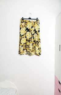 Soft Rebels czarno żółta spódnica midi w kwiaty kieszenie vintage
