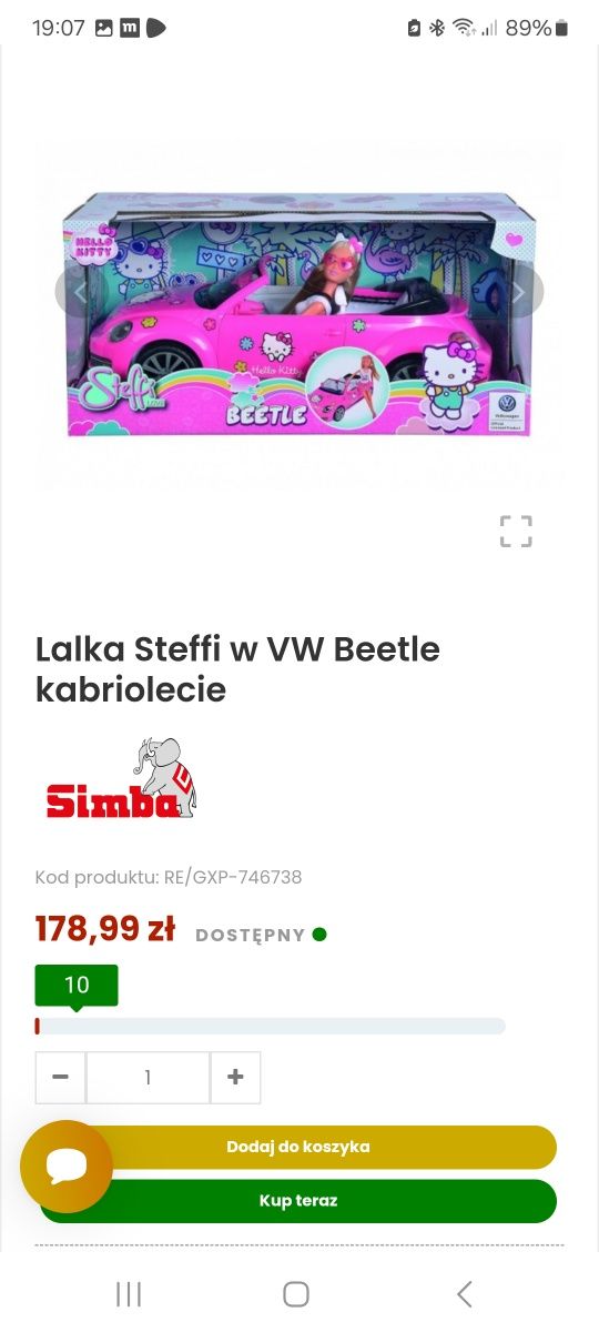 Lalka Steffi w kabriolecie VW Beetle Hello Kitty