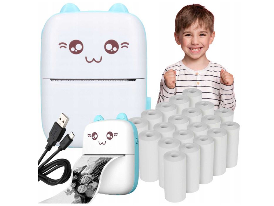 Drukuś Mini Drukarka Termiczna Papier Dzieci Aparat Rolki - WYPRZEDAŻ