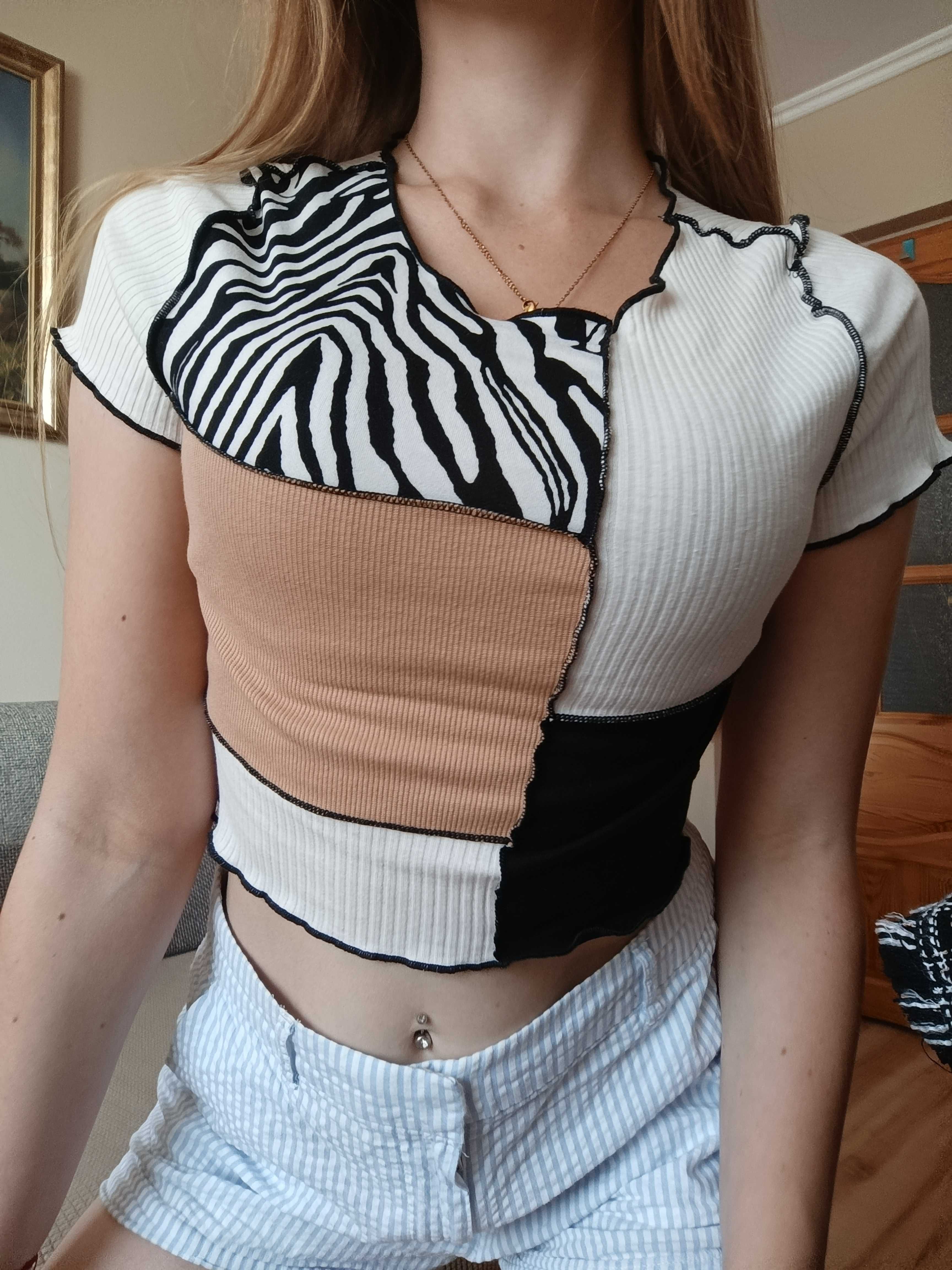 Crop top zebra łączony prążkowany 2000s m 38