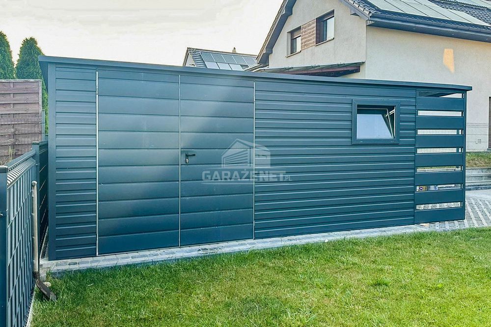 SCHOWEK DOMEK OGROODOWY 4,5X2M Wiata 1M Antracyt Dach Spad W Tył Gb479
