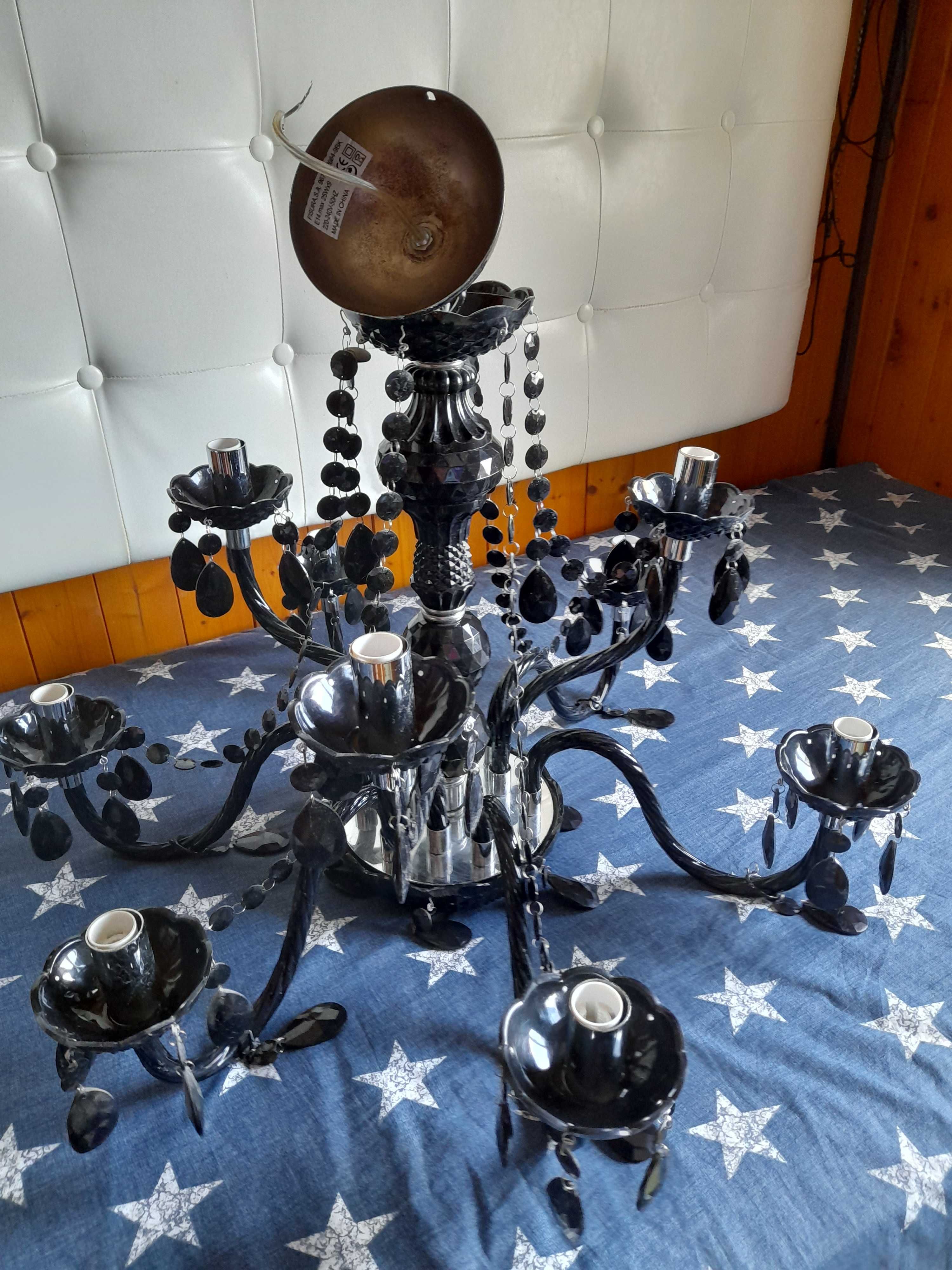 Candeeiro de teto lustre em acrílico preto de 9 lâmpadas usado