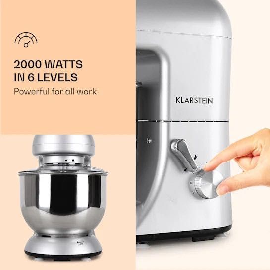 Тестомес миксер Bella Argentea 2000вт (серебристый) Германия