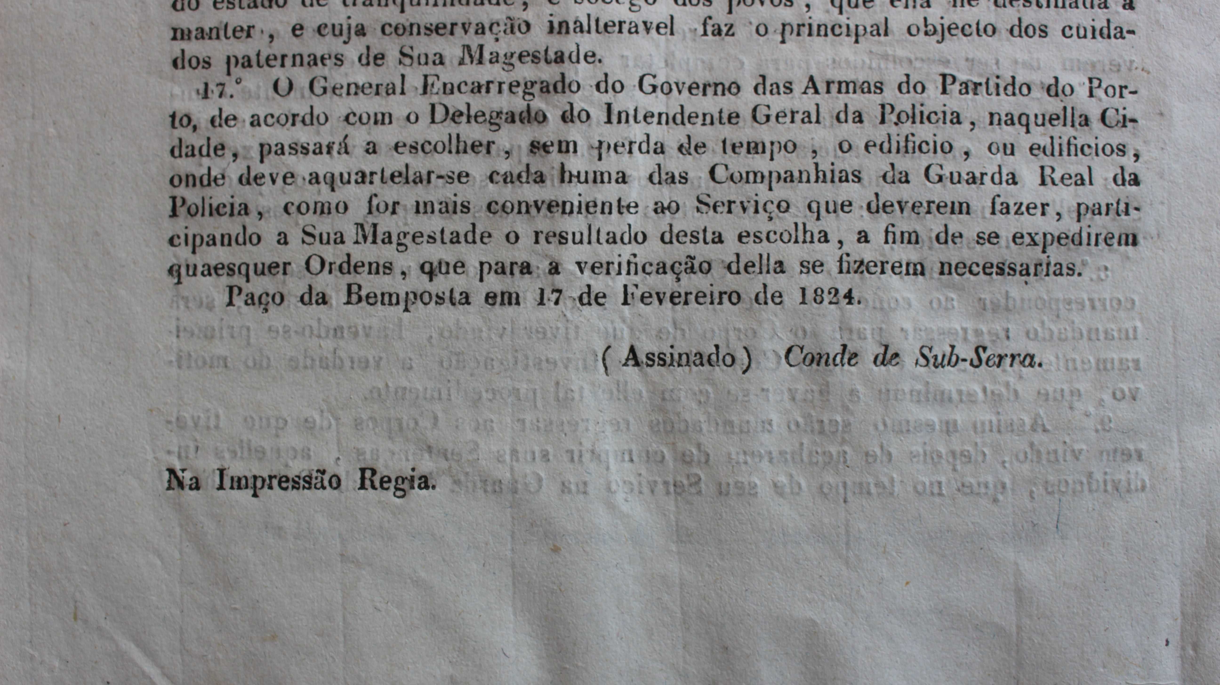 D. João VI e Infante D Miguel 1824 Guarda Real Polícia do Porto