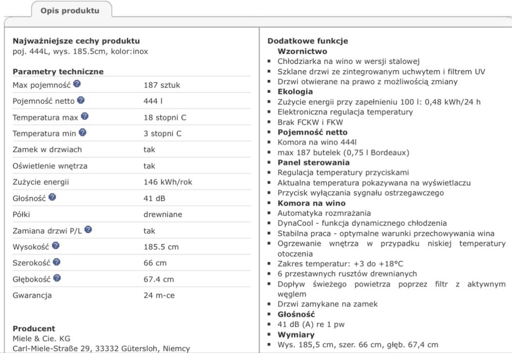 Chłodziarka na wino Miele Kwl 4912