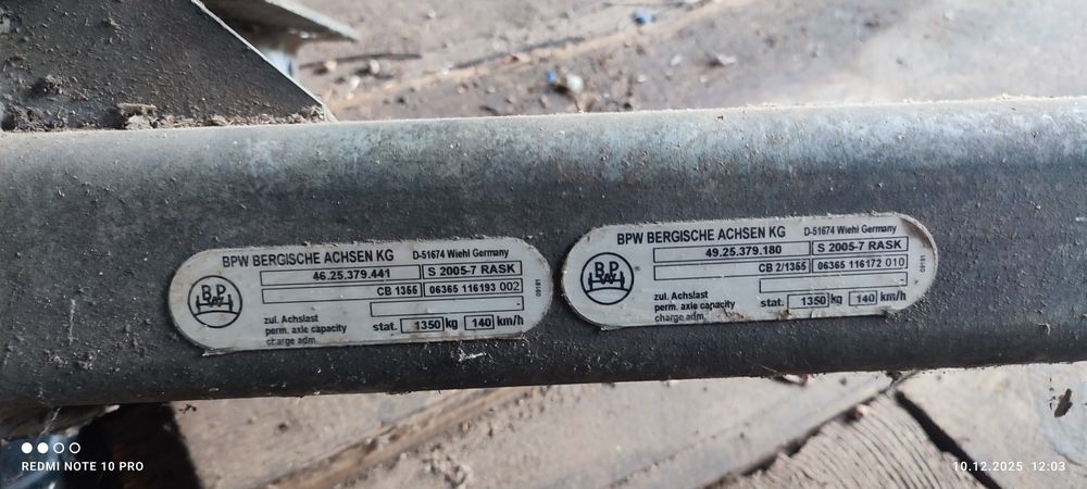 Продам осі на прицеп BPW 1350kg