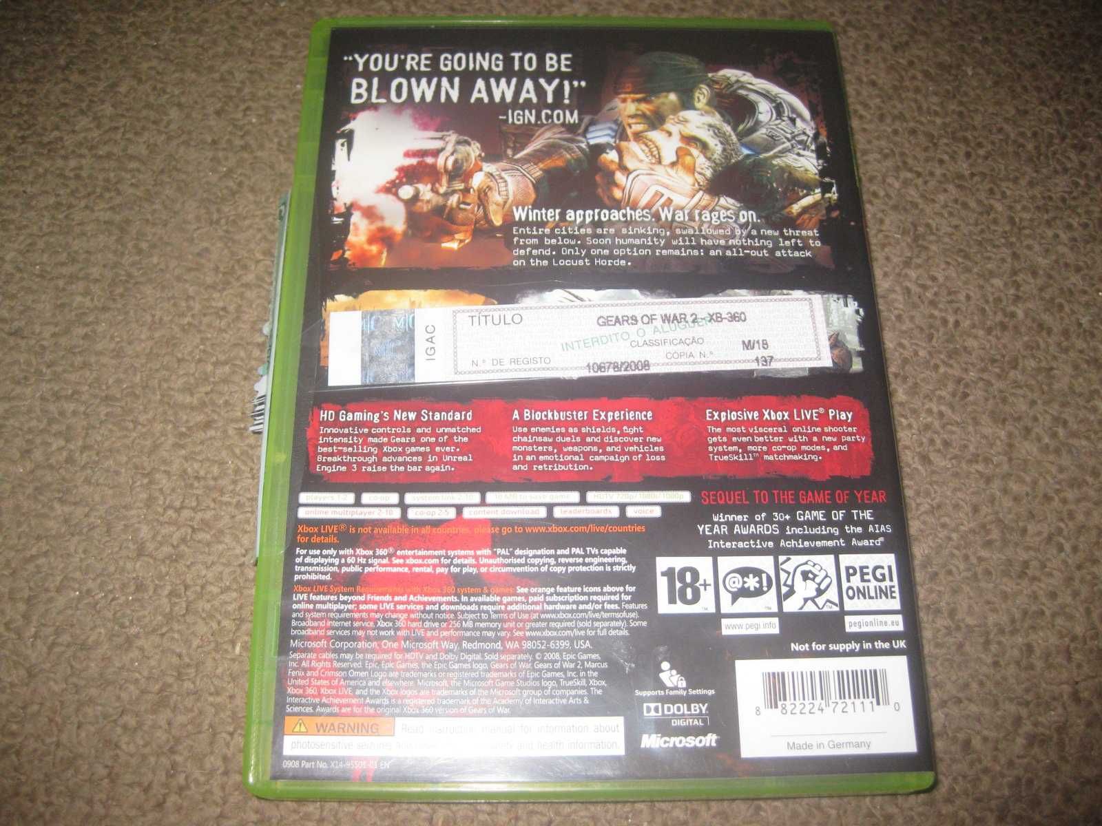 Jogo "Gears Of War 2" para a XBOX 360/Completo!