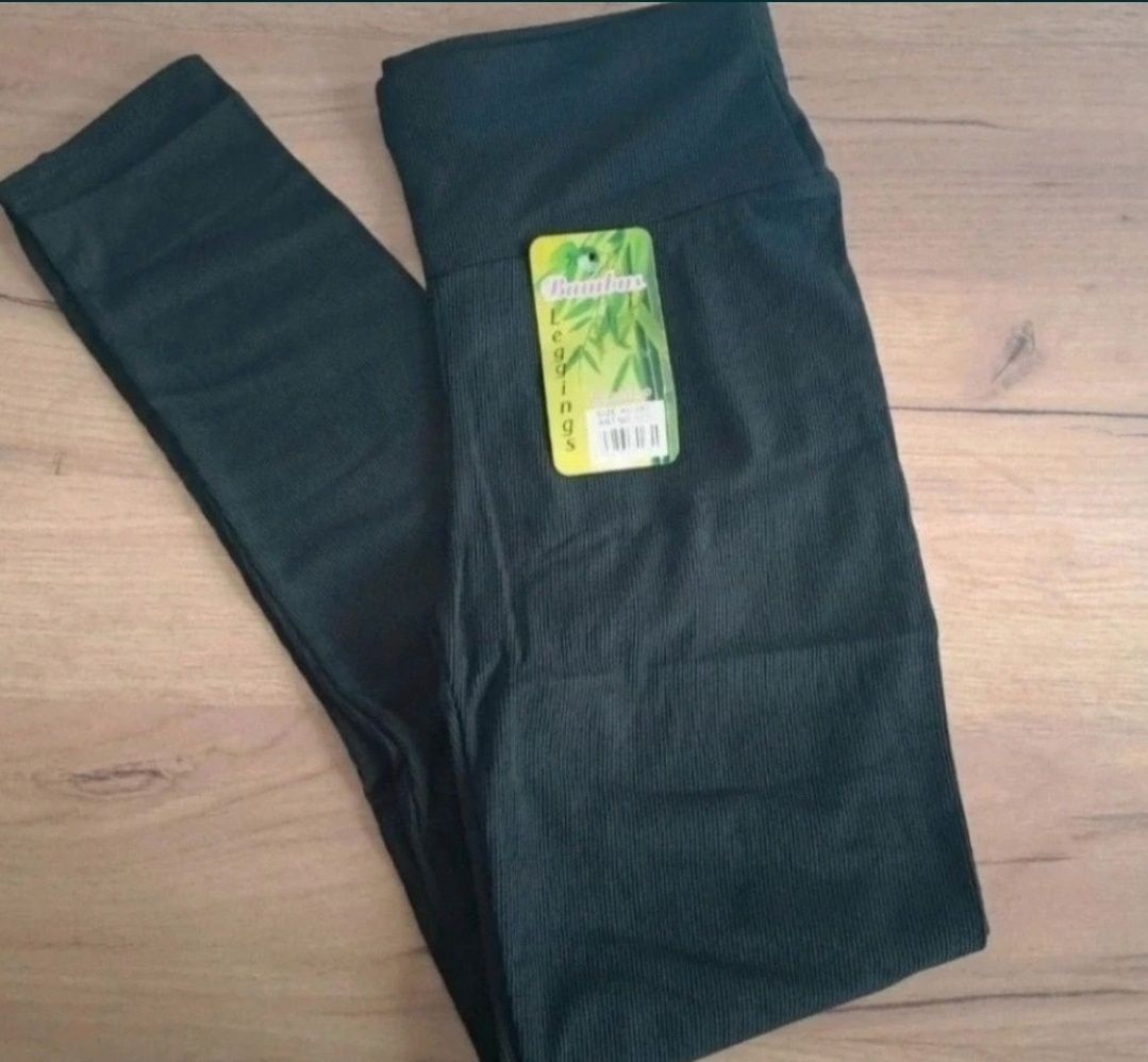 Nowe Leginsy getry XL/2XL czarne prążkowane bawełniane prążek wysoki s