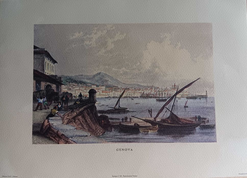 Coleção de 8 litografias de gravuras antigas de Itália