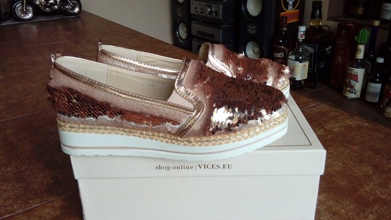 espadryle z cekinami kameleon rozm.37 pudrowe sneakersy mk ck  nowe