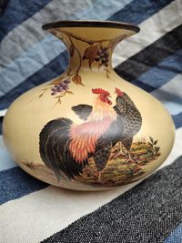 Wazon ceramiczny folk motyw wiejski kura i kogut do wystroju domu