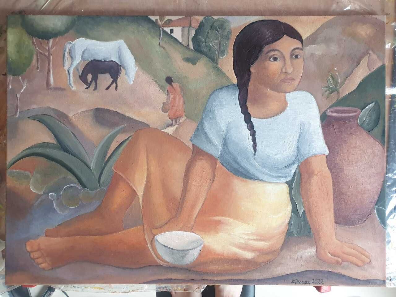 Obraz olejny na płótnie "La muchacha del huacal" - Indianka