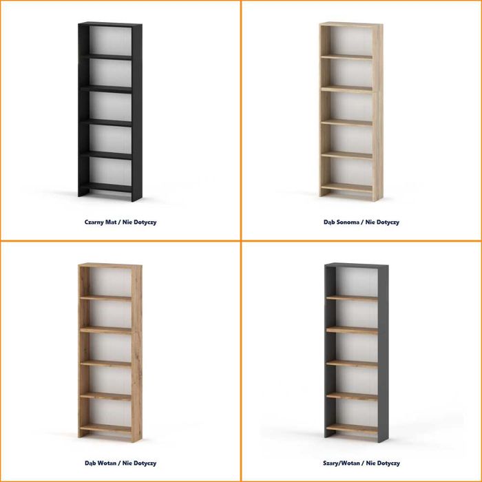 Regał Na Książki Paulla 60cm Nowoczesny Stojak 5 Półek Do Salonu Duży