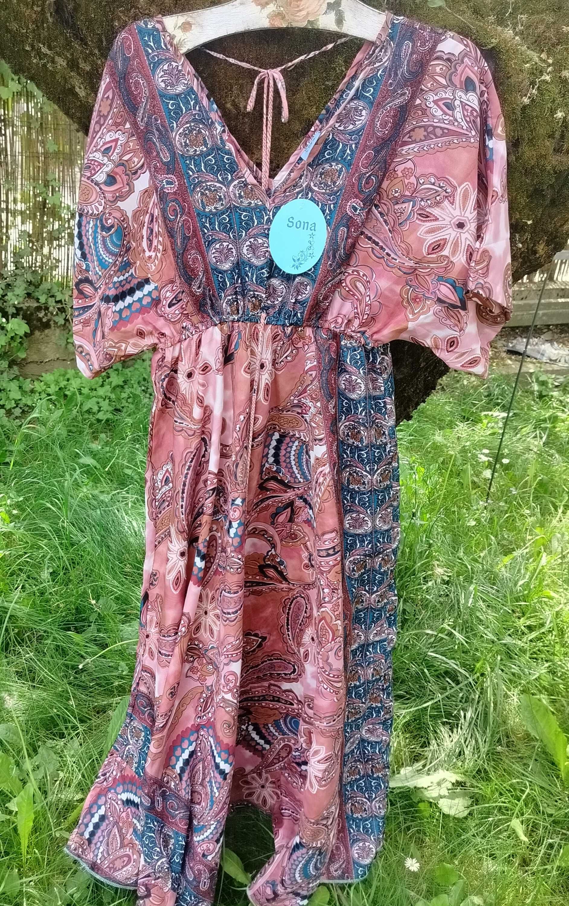 Sukienka jedwabna Boho M/L/XL etno