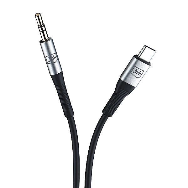 Kabel 3mk Aux minijack 3.5 mm / Usb-c - srebrny