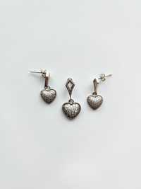 Komplet srebrnej biżuterii srebro próby 925 serce z cyrkoniami