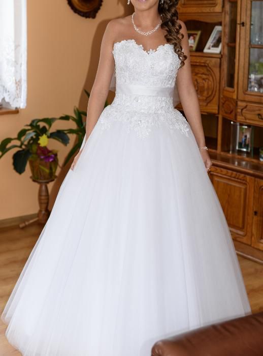 Suknia ślubna - biała princessa rozmiar S