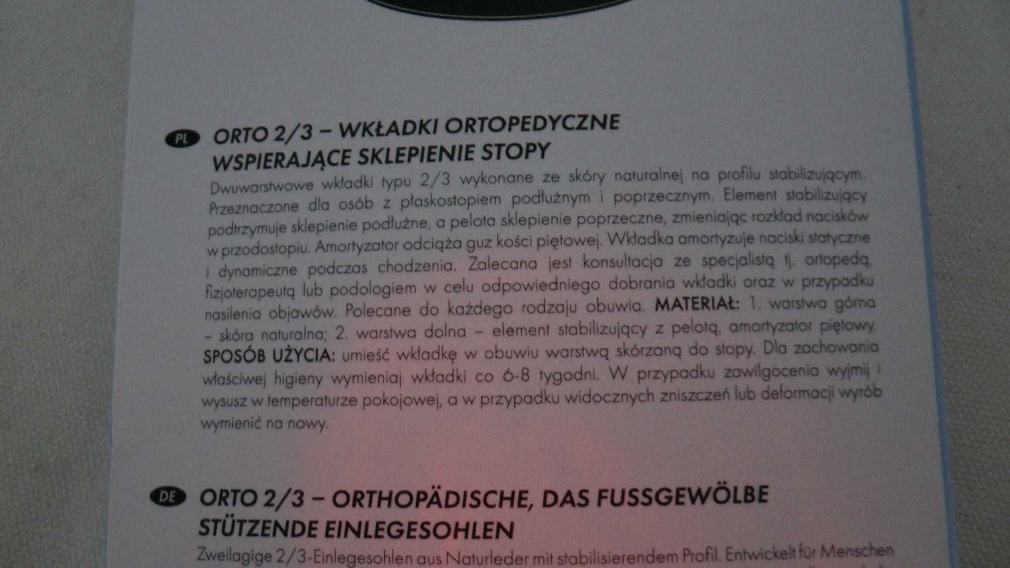 Wkładki ortopedyczne Corbby Orto 2/3, płaskostopie, rozm 37/38 nowe