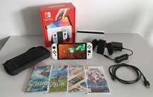Konsola Handheld Nintendo Switch OLED Biały + 4 Gry i Utwardzane Etui