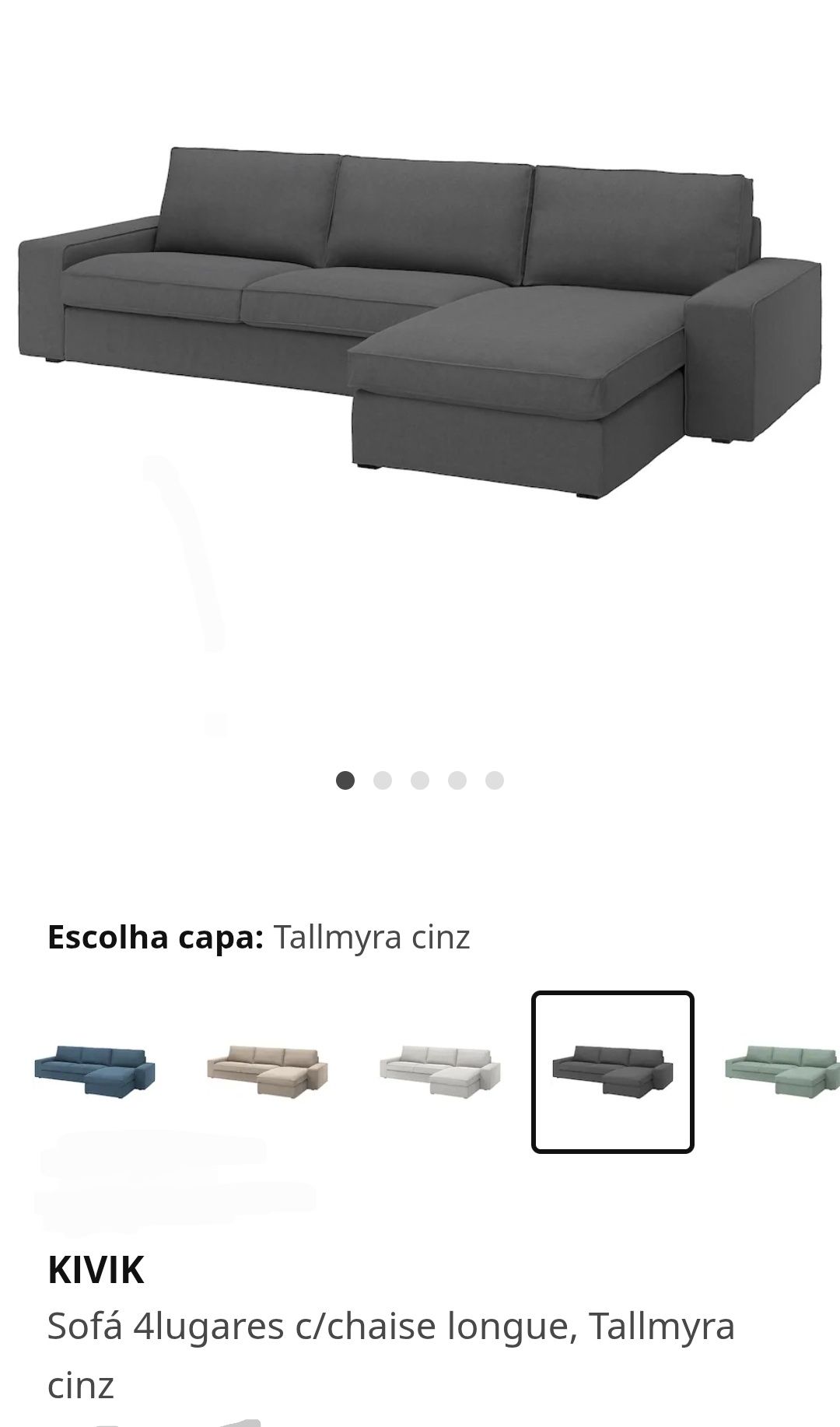 Sofá IKEA KIVIK 4 lg c/ Chaise Longue Cinza C/ Ajuda no TRANSPORTE