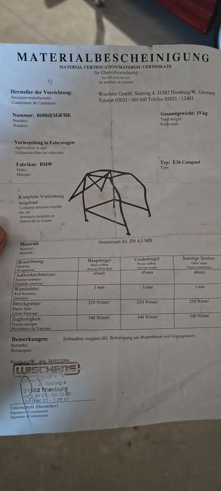 E36 compact klatka bezpieczeństwa Wiechers