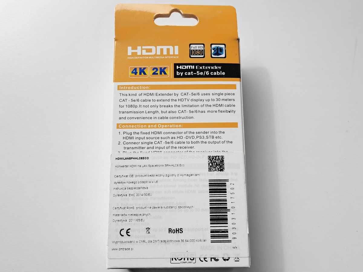 Transmiter konwerter extender HDMI po skrętce LAN