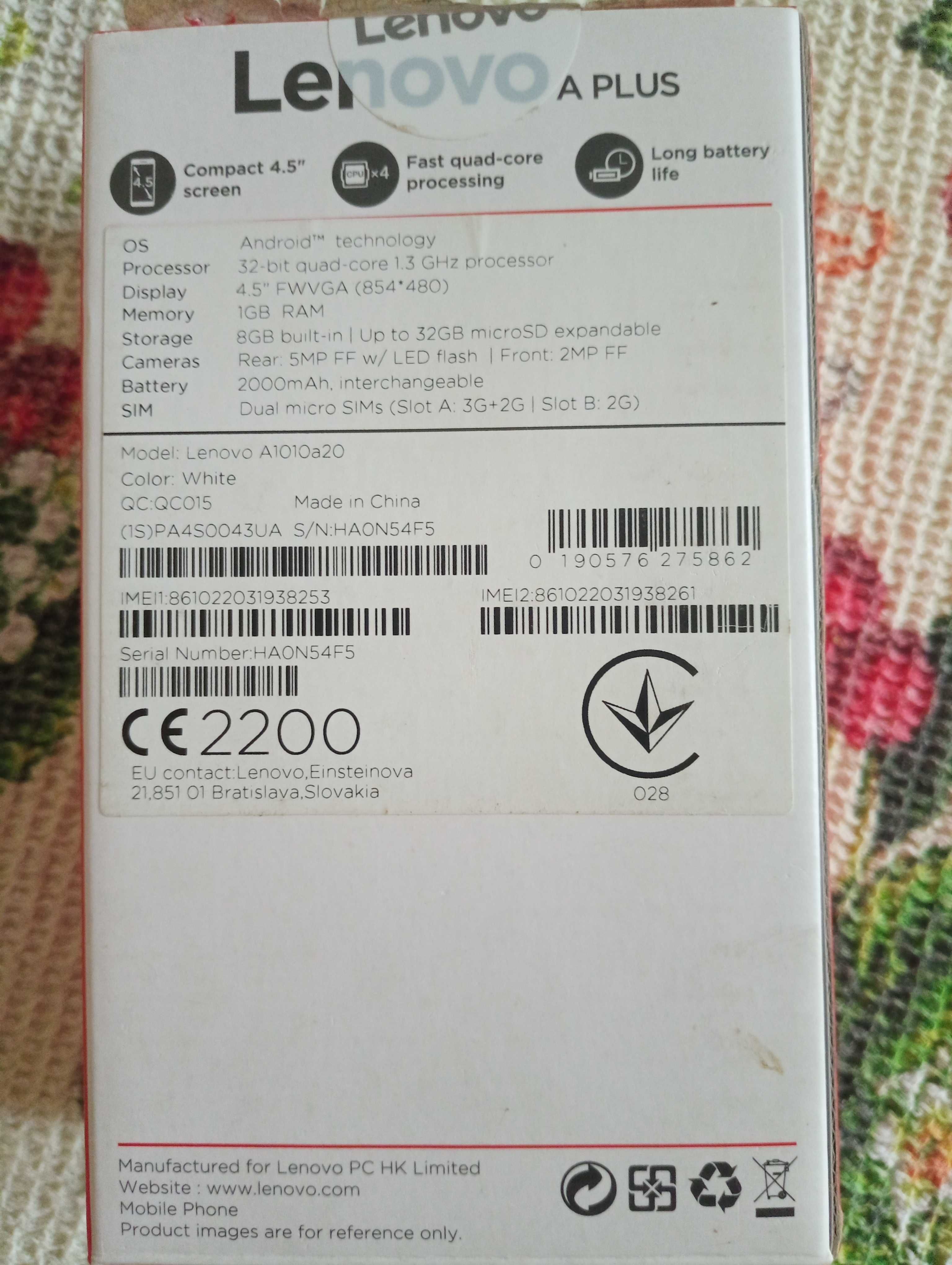 Продам телефон lenovo A PLUS A1010a20