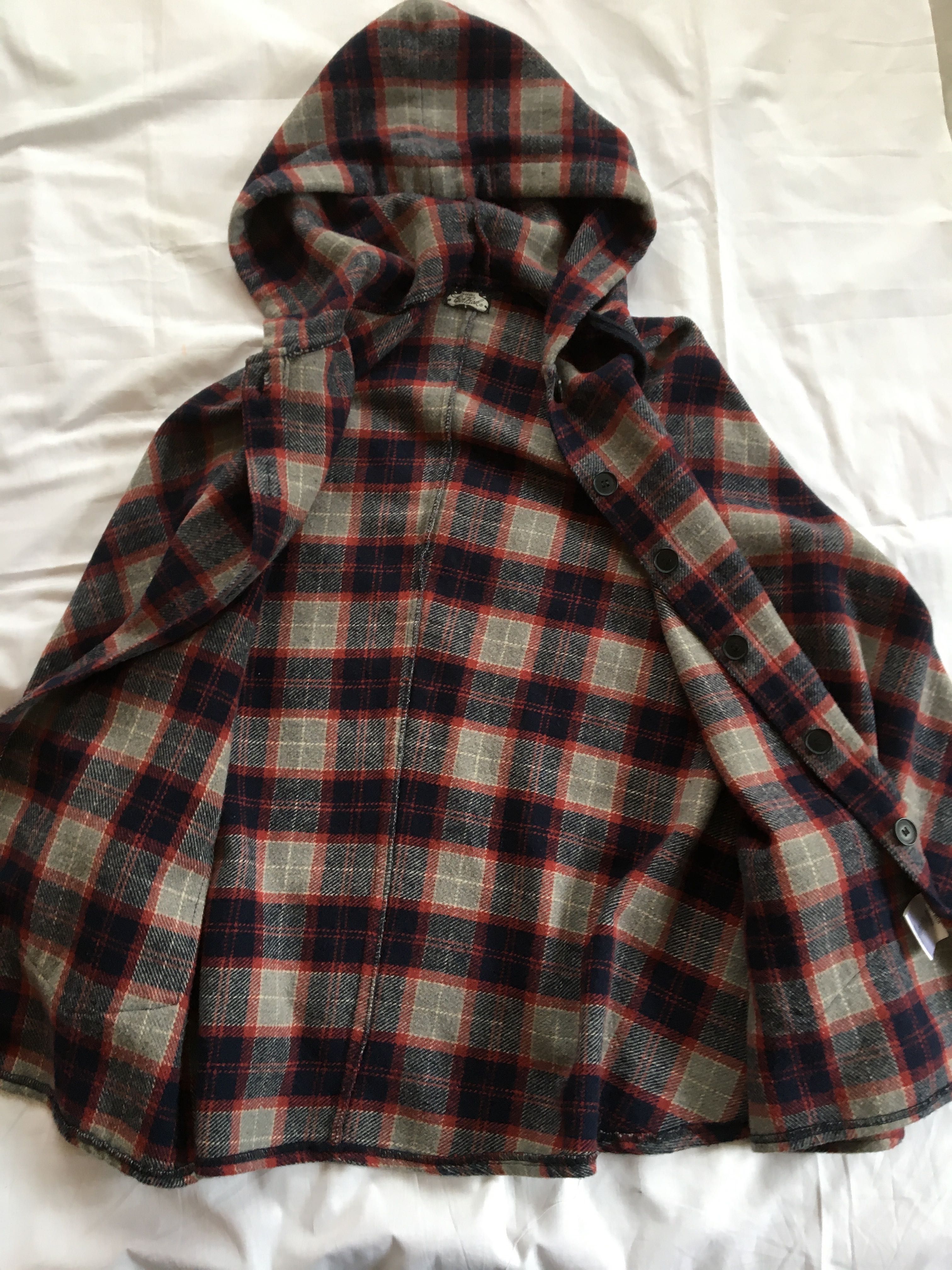 Bikbok s, xs, peleryna z kapturem, poncho, wełna, kratka
