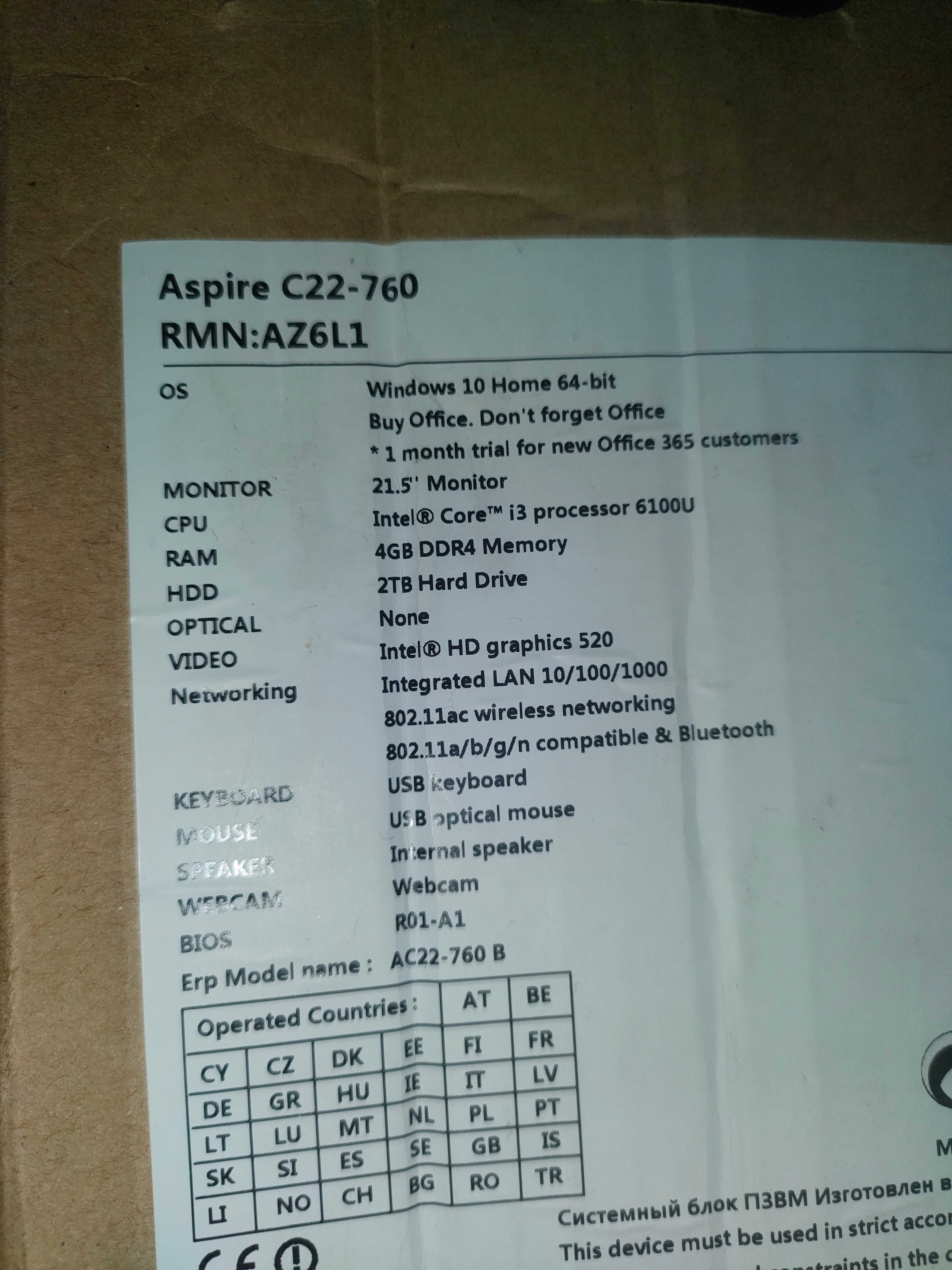 Acer aspire c22-760 4g 2tb