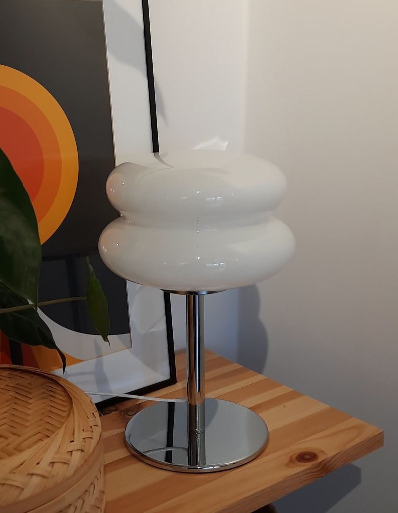 Lampa stołowa led vintage designerska chrom lata 70 szklana mleczna